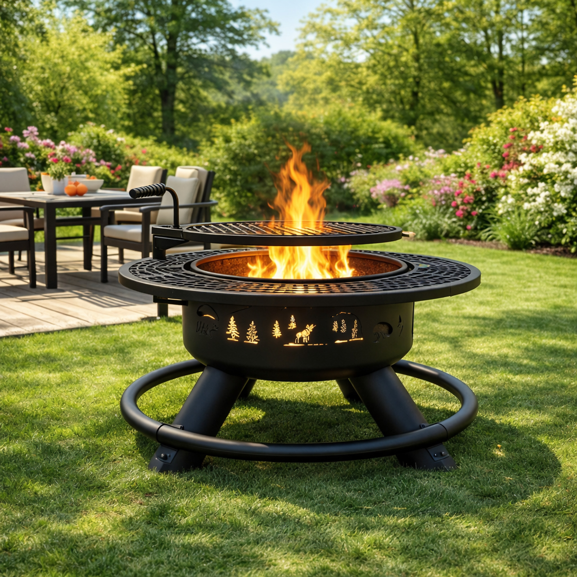 Red Mountain Valley Fire Pit — 47in., Adjustable BBQ Grate, Steel Construction, Model# 2A-OC003